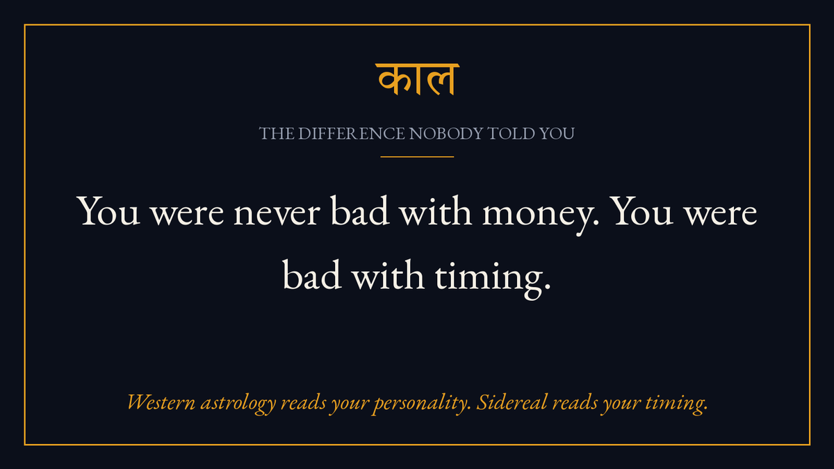 Pavanasoonu's tweet photo. You were never bad with money. You were bad with timing.
The deal you rushed. The exit you held too long. The offer you took because the moment felt right — and it wasn't.
It was never a discipline problem. You were moving against your own clock and calling it bad luck.
There's a clock. And it's readable.