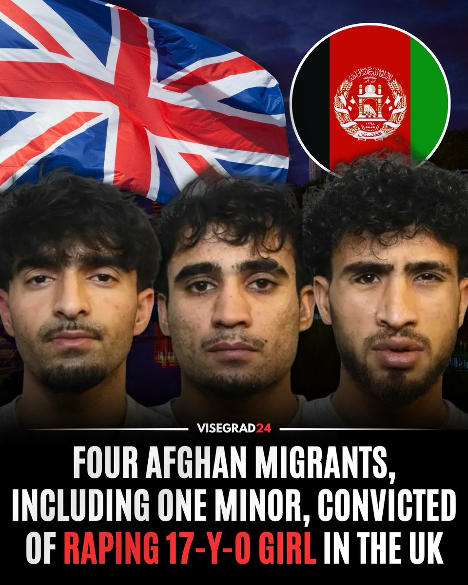 visegrad24's tweet photo. Three Afghan nationals and a teenage boy have been guilty of grooming and raping a 17-year-old girl in Bristol.

Mehrab Safi, 21, Salman Habibkheil, 19, Awal Ahmadzai, 19, and a 17-year-old accomplice befriended the victim after Safi met her while she was Christmas shopping on 25 November 2025, later contacting her on Snapchat and requesting indecent images.

Four days later, Safi and Habibkheil arranged a taxi to bring her to Bristol, where she was taken to Safi’s home in St Werburghs, plied with alcohol until she was intoxicated, then raped and sexually assaulted by all four over several hours.

After her mother reported her missing, police found her at the house. The three adult defendants fled before officers arrived but were arrested days later after traveling to France.

Investigators also found that Habibkheil's and Ahmadzai's phones had been used to search for news about the case and for information on police investigations and court procedures relating to sexual offenses.

All four defendants denied the charges, claiming the sexual activity was consensual, but a jury at Bristol Crown Court rejected their account and found them guilty of all offenses. They are due to be sentenced on 6 October.