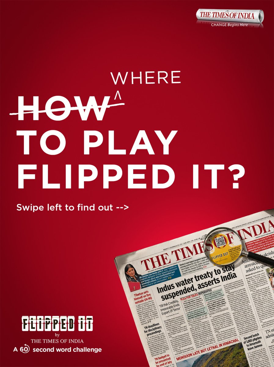 TOIHyderabad's tweet photo. Start your day with a quick word twist!
A fresh Flipped It QR is published every day in The Times of India.
Find it on Page 1 or in the city section of your edition.
Scan. Solve. Beat the clock.
#FlippedIt #TheTimesofIndia #WordGame #DailyChallenge #MorningRitual https://t.co/Ie8WI0AM3V