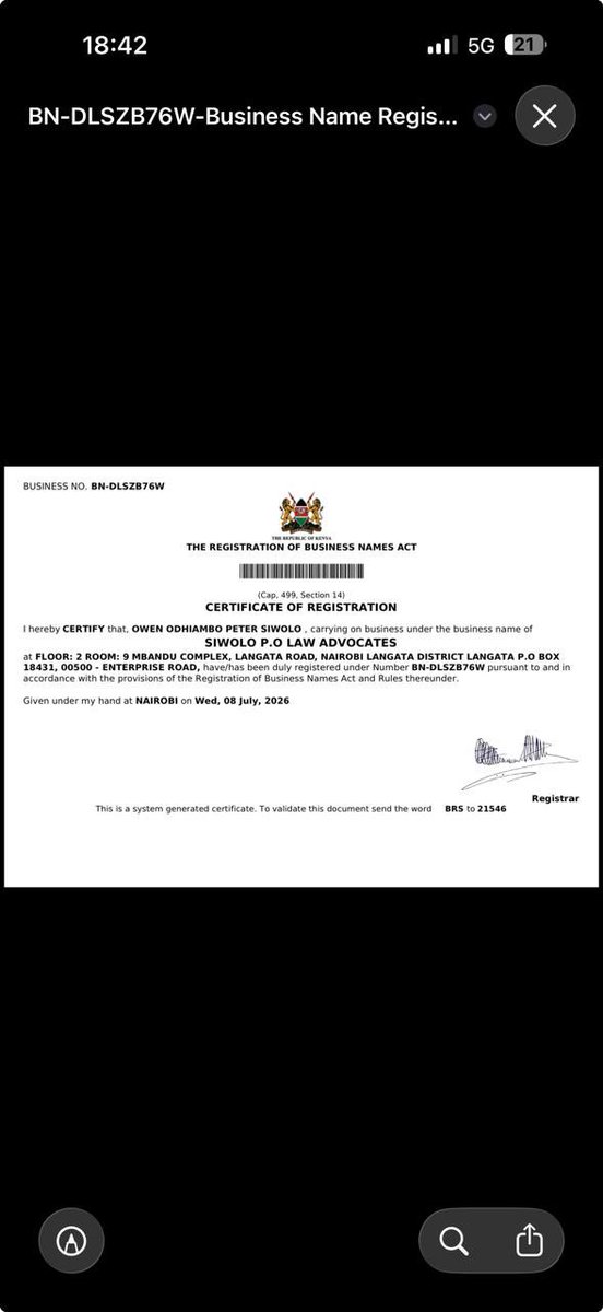 SiwoloG's tweet photo. Finally! 

The firm of SIWOLO P.O LAW ADVOCATES is located at Mbandu Complex, 2nd Floor, Suite No. 9, Langata Road Opposite Galleria Mall- Karen. 

Ready to take instructions! https://t.co/pp5QNxDqg5
