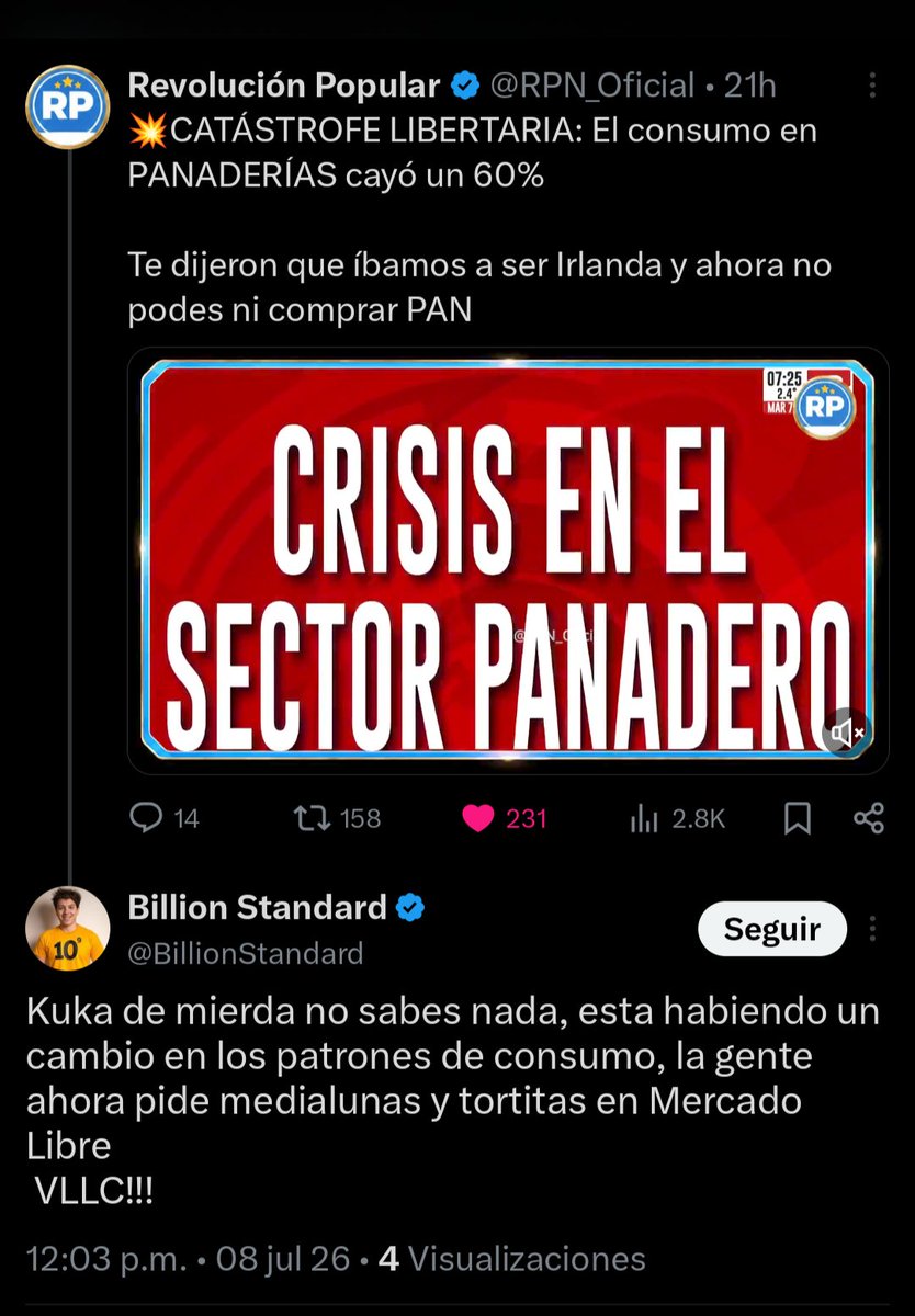 casandra168's tweet photo. Lean al libertarado dice que ahora comemos medias lunas y tortas en lugar de pan 😆😆😆😆😆😆😆😆😆 https://t.co/v8o0z9kLHh