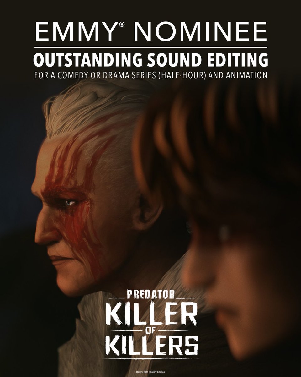 20thcentury's tweet photo. Congratulations to the cast and crew of Predator: Killer of Killers for their Emmy® Award nomination for Outstanding Sound Editing. https://t.co/GkCas0t6gZ