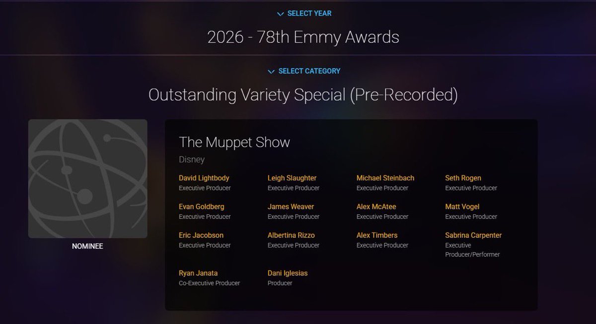 charts_sabrina's tweet photo. "The Muppet Show Starring Sabrina Carpenter" has been nominated for Outstanding Variety Special (Pre-Recorded) at the 2026 Emmy Awards! https://t.co/h14iqEzk1R