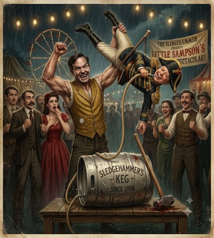 WoodsmenMBC's tweet photo. It’s that time of year again!  The #Woodsmen Freakshow will converge on #MBC next week to battle it out in the #Gam.  Sledgehammer and Little Sampson hope to be ditching the keg for the crystal vase. https://t.co/svHj88uhZH