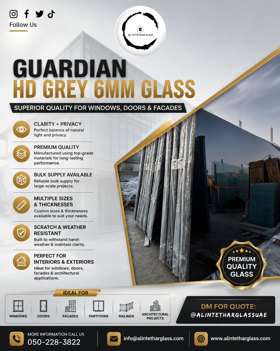 Alintharglass's tweet photo. Guardian HD Grey 6MM Glass – Premium Quality for Modern Architecture
Upgrade your projects with Guardian HD Grey 6MM Glass,
📩 Contact us today for wholesale &amp; project inquiries.
📞 050-228-3822
📧 info@alintetharglass.com
🌐 https://t.co/fFQZ4cALli
#GuardianGlass #HDGreyGlass https://t.co/592zbpDd5f