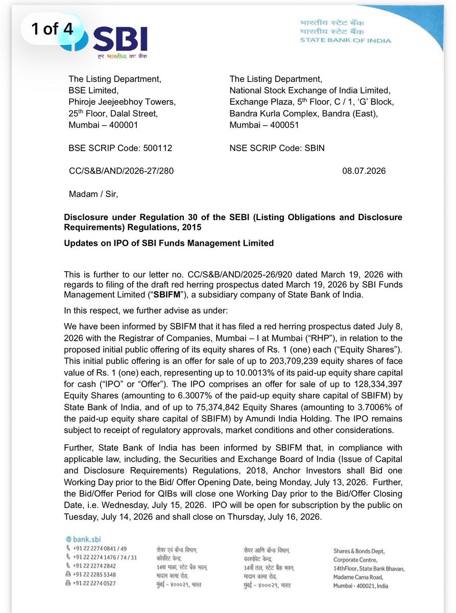ThePsolanki's tweet photo. Everyone’s talking about the next big IPO… 👀

It’s SBI Funds Management.

📅 14–16 July 2026

Are you applying? 👇

#IPO #SBI #StockMarket #Finance https://t.co/772Gc1b35q