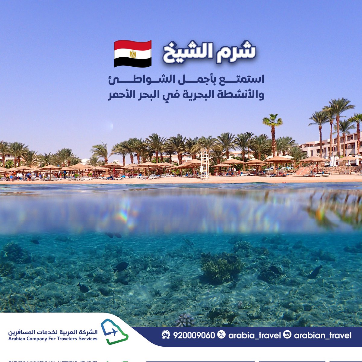 Arabia_Travel's tweet photo. أجمل الشواطئ والأنشطة البحرية في شرم الشيخ مصر 🇪🇬🌊🐚
للحجز والاستفسارات : 0555200007
#الشركة_العربيه_لخدمات_المسافرين #سياحه #طيران #booking #رحلات #فنادق #الرياض #سفر #طبيعه https://t.co/zFU8BlsuVd