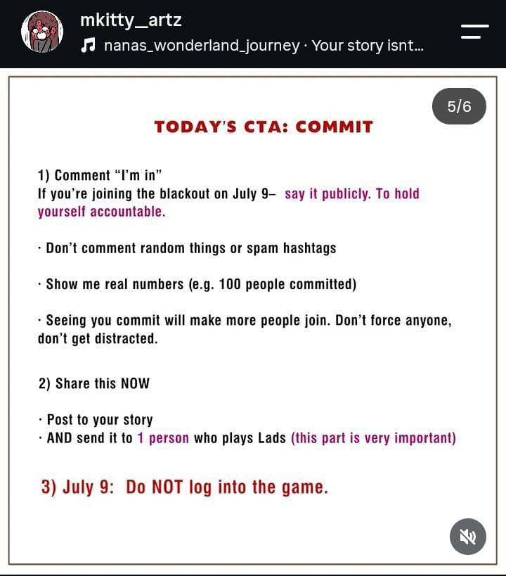 Fayumerii's tweet photo. I don't think I can finish it before 9th but guys

🚨PLEASE DO NOT LOG IN+ DO NOT PROMOTE+ DO NOT SHARE FANWORKDS OF THE GAME IN JULY 9TH

all these protest will be in Vain if we can't even impact the DAU 
here is someone explaining it better 
#BringBackValko #KeepValkoAlive https://t.co/Ii7V8C6AWs