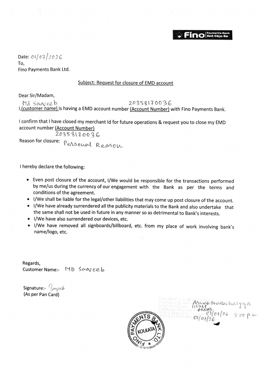Mr_sheikh__'s tweet photo. @FinoPaymntsBank - My Exit Form (MID: 160625345, EMD: 20358170036) verified July 1. 8 days later, still NO payout!
SR20260611074, SR20260610555, SR20260619450.

​Solving via @RBI  @RBIsays  if not resolved in 24hrs.
@fino_bengal @fino_bengal https://t.co/6uR8k2xHSd