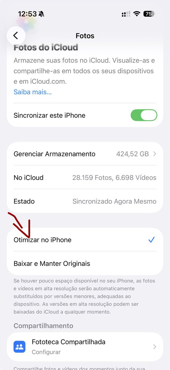 betaahh's tweet photo. @DamiaoSusi @nicolebalestro Vai no geral > clica na sua conta Apple > iCloud > fotos e aparecem essas opções abaixo. Vale dizer q vc só conseguirá visualizar coisas antigas da galeria quando tiver rede (Wi-Fi ou 4/5g) pra mim nao é problema. https://t.co/Yd2T8BlYq4