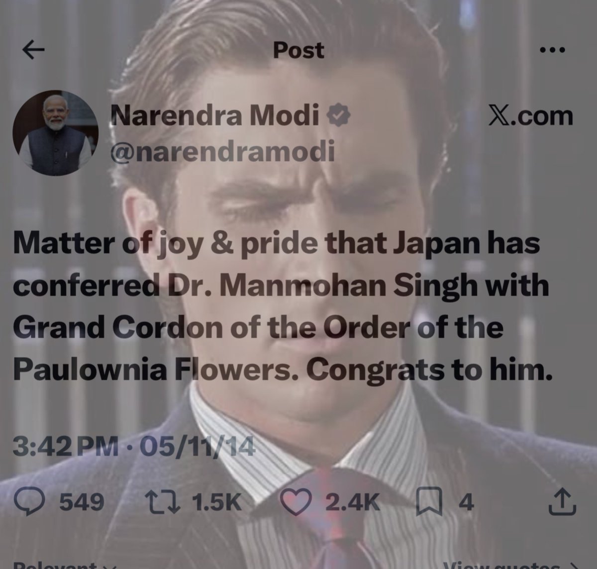 FabulasGuy's tweet photo. PM Modi personally congratulated MMS after he awarded by Japan

And what Congress is doing these days : Trolling abusing mocking him when other countries are doing the same

Congress failed as even opposition 💔 https://t.co/DIy7G9nHWM