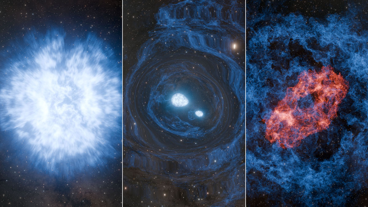 coreyspowell's tweet photo. A supernova marks the death of a star. But in the case of supernova AT2025ulz, it seems a star died twice.

A massive star exploded. Its dense, spinning remains clumped into two neutron stars, like newborn planets, which collided &amp; exploded again. Whoa!

https://t.co/dkX40sClCi https://t.co/Z7LJLICzX2