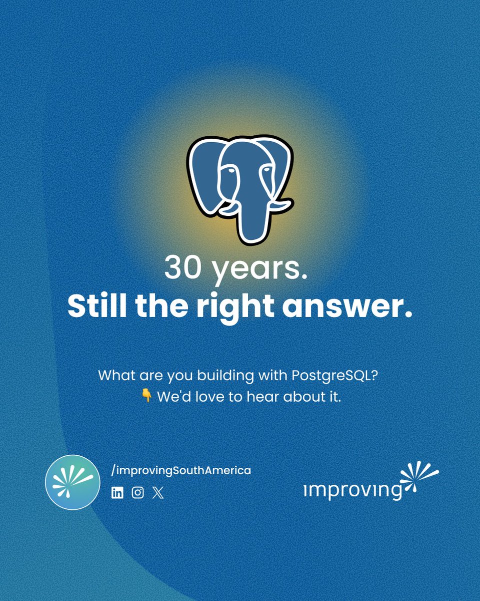 ImprovingSAM's tweet photo. @PostgreSQL turns 30 today. The project behind it is 40.

Built by academics. Adopted by the entire industry. Happy 30th, PostgreSQL 🎉

What are you building with it?
#PostgreSQL #Postgres #OpenSource https://t.co/zGAC4AzeVR