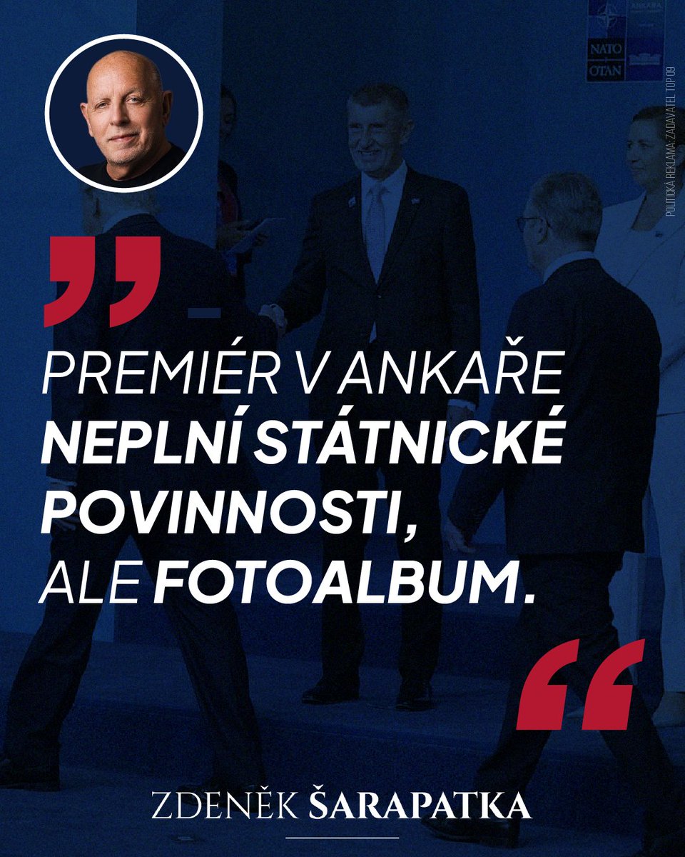 zdeneksarapatka's tweet photo. Je mi trapně za českého premiéra, který v Ankaře nepůsobí jako státník, ale jako vzteklý karbaník, který se afektovaně a okatě pokouší každou fotku prezidenta přebít svým vlastním cinklým snímkem, aby vytvořil zdání vlastní důležitosti. https://t.co/YJzJXvRQRh