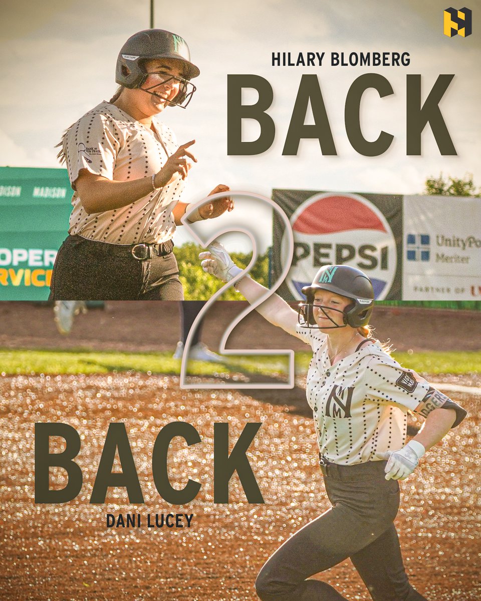 NightMares_SB's tweet photo. Dani Lucey (@dani_lucey) and Hilary Blomberg (@BlombergHilary), teammates at @BadgerSoftball 🤝 hitting back-to-back home runs for the night mares 🐎

presented by Hooper Service https://t.co/0ibnXQInrf