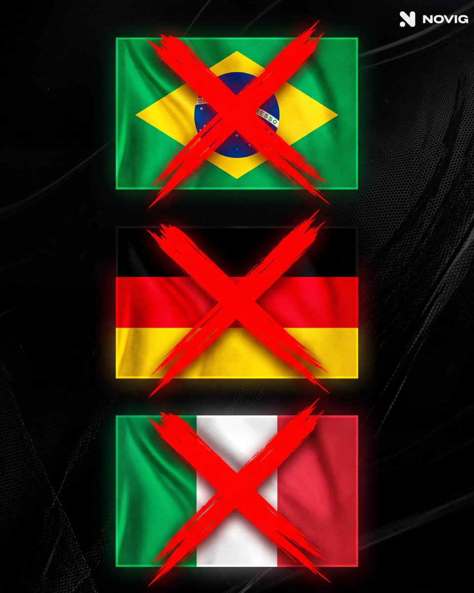 Novig's tweet photo. For the first time in World Cup history, the quarterfinals will not feature Brazil, Germany or Italy https://t.co/CibXuyie84