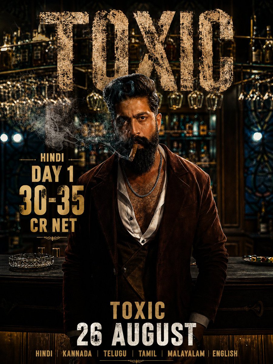 Ankitmamgain2's tweet photo. My bold Predection for #ToxicHindi Version day 1 is 30-35 cr net opening surely 💯🔥✅ Comment below your hindi version expections &amp; predection 👇👇

#Yash #Toxic Releasing on 26 August in Hindi , kannada, tamil , telugu, malayalam, english !! https://t.co/t8VzzuNFqY