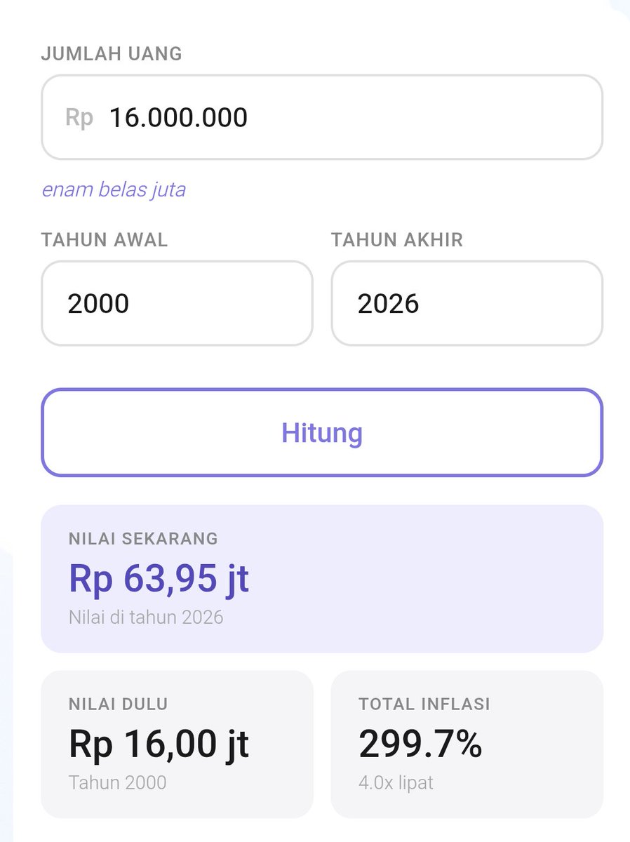 federatiron's tweet photo. @bgkiting Menurut kalkulator inflasi ka https://t.co/ikESbwrrY5