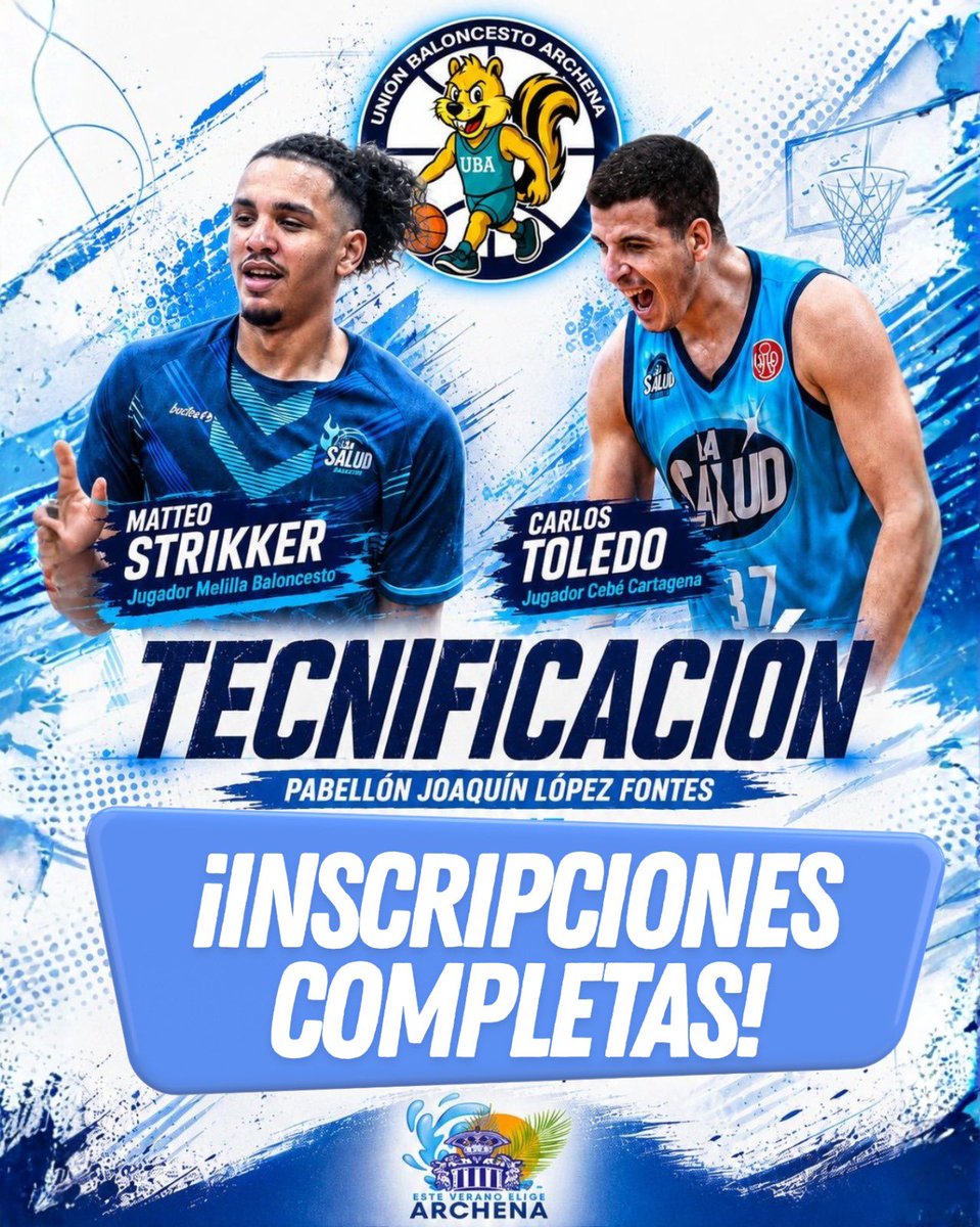 ubarchena's tweet photo. ¡En apenas unas horas hemos completado todas las plazas disponibles! 🏀🔥
Ahora... ¡solo queda que llegue el miércoles! Estamos deseando vivir una gran tarde de tecnificación junto a dos grandes jugadores.
¡Nos vemos en el López Fontes! 💙🤍
#UBA #Archena https://t.co/vgGgYuPoQs