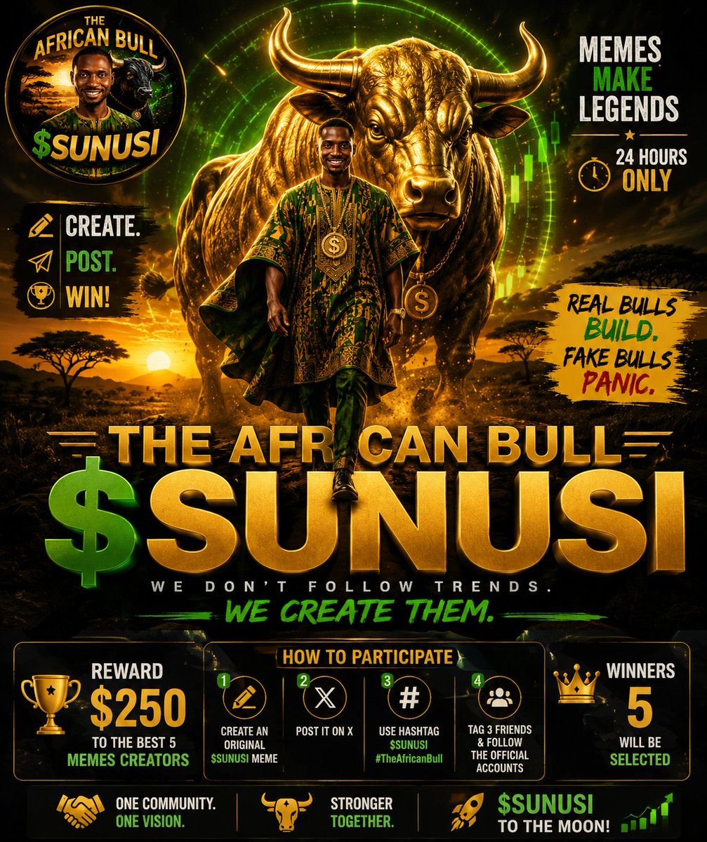 MAMUSATRADER's tweet photo. #SUNUSI #TheAfricanBull #Crypto #Memecoin #HODL #DiamondHands #CryptoCommunity #BullRun #Web3 #XCrypto https://t.co/hlPMtSvKZG