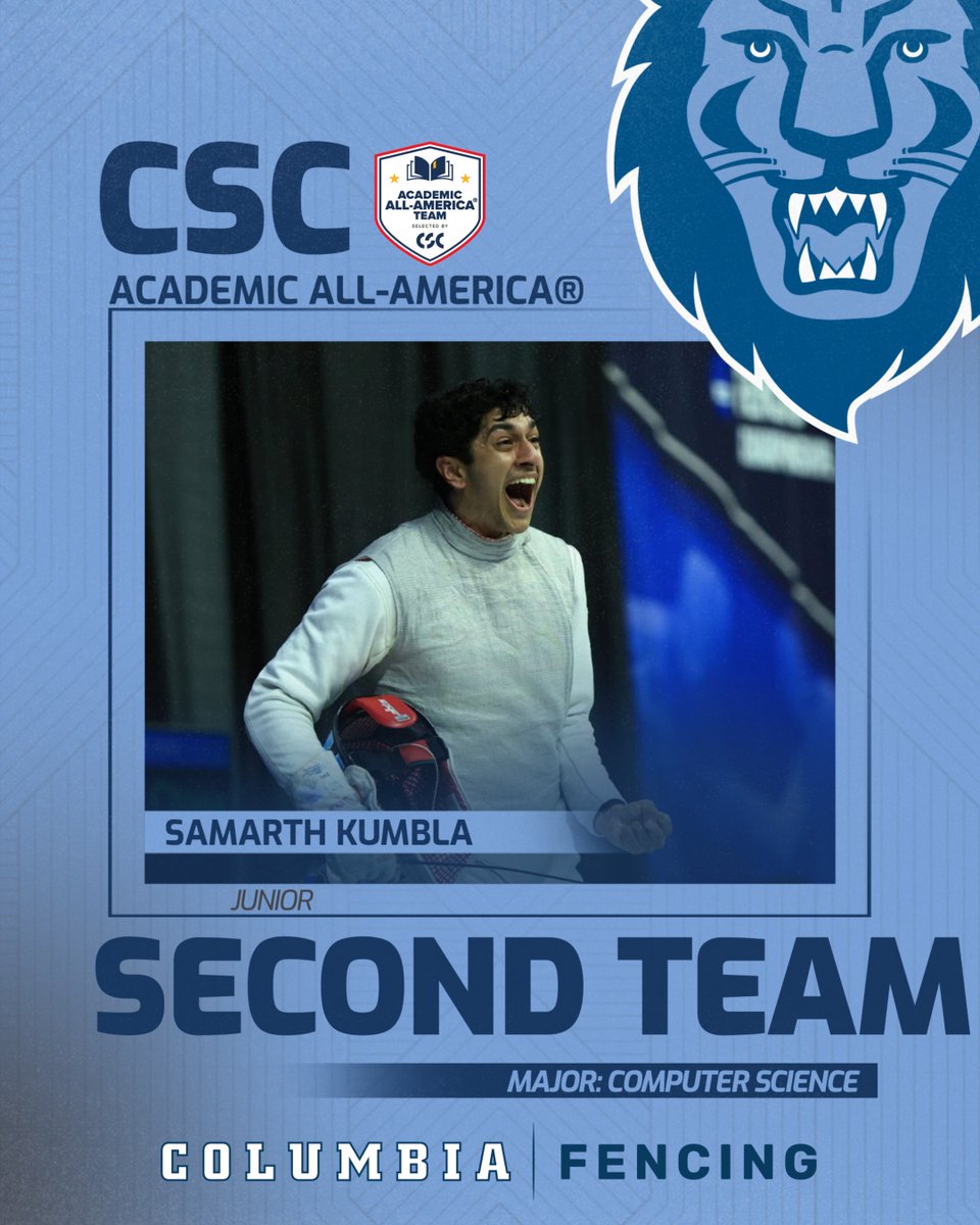 CULionsFencing's tweet photo. Congratulations to our guy Samarth Kumbla for earning
@CollSportsComm Academic All-America Second Team honors! 🤺📚
🗞️: https://t.co/zd5ZlYoTei
#RoarLionRoar🦁 // #OnlyHere 🗽 https://t.co/BZS2TUUEYy