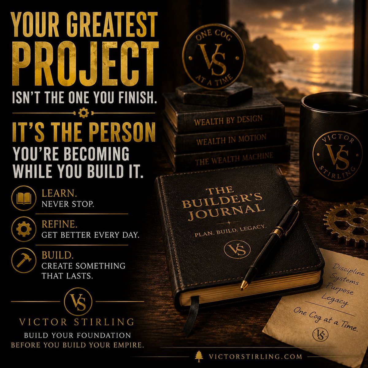 VictorStirlingX's tweet photo. Your greatest project isn't the one you finish.

It's the person you're becoming while you build it.

Learn.
Refine.
Build.

Victor Stirling

#VictorStirling #BuildersJournal #Growth #BuilderMindset #Success #Legacy #PersonalDevelopment #OneCogAtATime https://t.co/HlIlPPJT2F