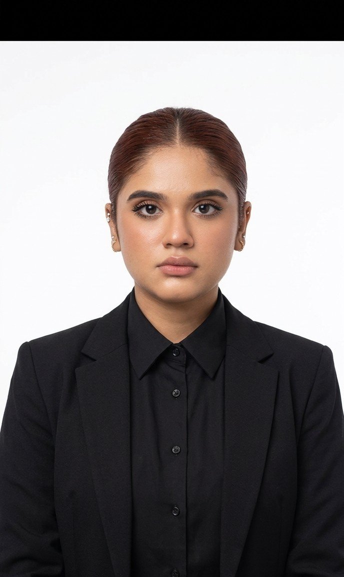 oye_samia's tweet photo. Classic and professional passport style portrait.
**Gemini Prompt**
Reference only the uploaded face. Exact identity lock: preserve the same face, facial proportions, skin texture, beard, dense black curly hair, and neutral expression. Ultra-realistic passport photo, front-facing, centered, white seamless background, black collared shirt, soft studio lighting, DSLR, 85mm lens, f/5.6, ISO 100, ultra-sharp 8K, natural colors. No facial edits, beautification, face morphing, hairstyle changes, smile, blur, CGI, or filters. #prompt #geminiprompt