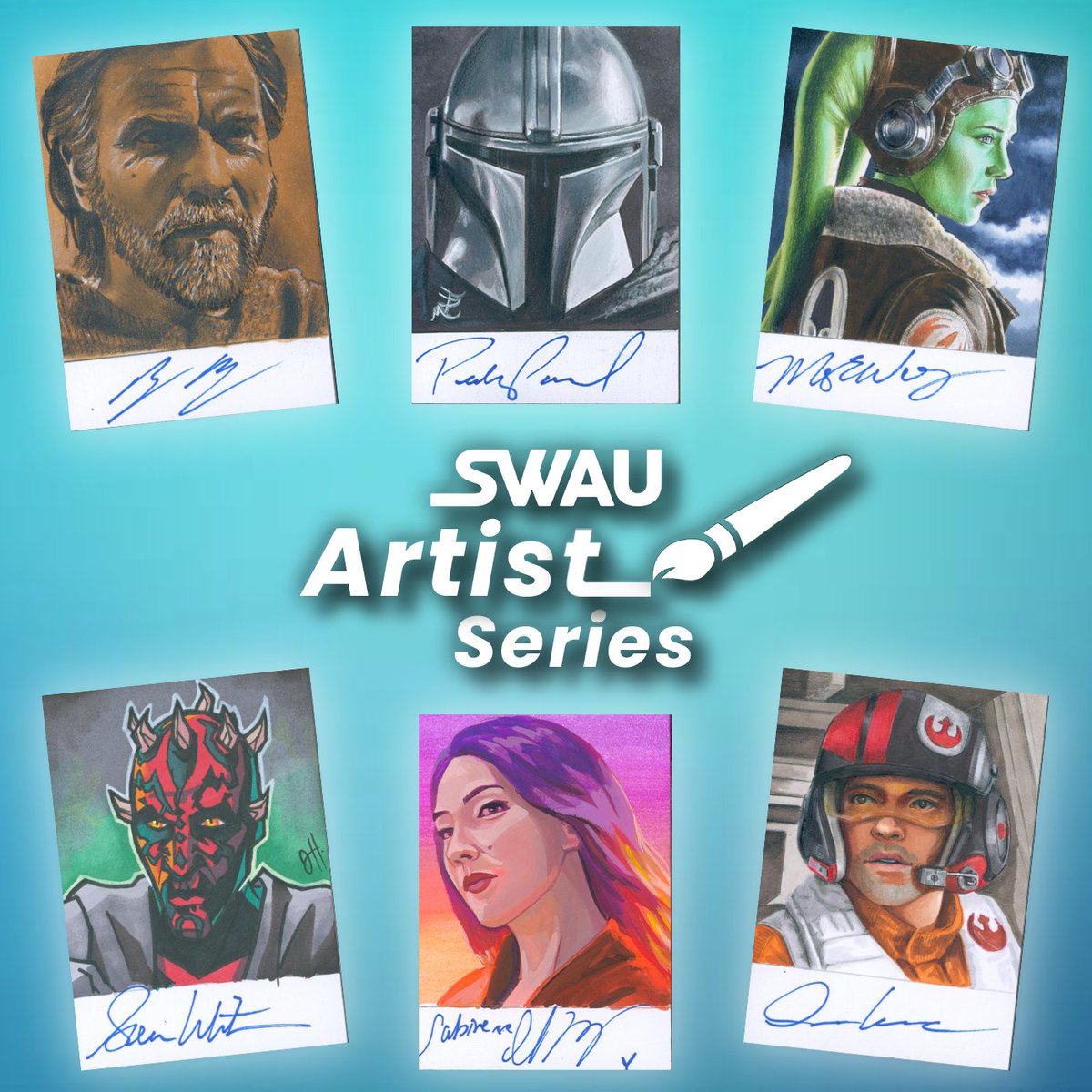 swau_official's tweet photo. ARE YOU READY? We’re pleased to announce the upcoming release of our Artist Series, and you will not want to miss this one. With extremely limited quantities, this series is expected to sell out FAST.

This release features all-new, original hand-drawn artwork, with each card personally signed by the talent during our exclusive signings. The series is very limited, with some personalities signing only one card.

This is a Star Wars themed Artist Series drop exclusively. Every box includes one randomly selected original art card signed by a star. Potential signers include Pedro Pascal, Sam Witwer, Ewan McGregor, Oscar Isaac, and MANY more.

Artwork for the series comes from talented artists including Cisco Rivera, Gerry Garcia Jr., Matt Applegate, Traci Easterday, and Candice Dailey, each bringing their own unique style to the collection.

Each card includes a SWAU authentication hologram, guaranteeing authenticity and long-term value.

Mark your calendars for the launch on Thursday, June 25th at 12 PM EST. SWAU VIP Members will receive early access starting at 11 AM EST.