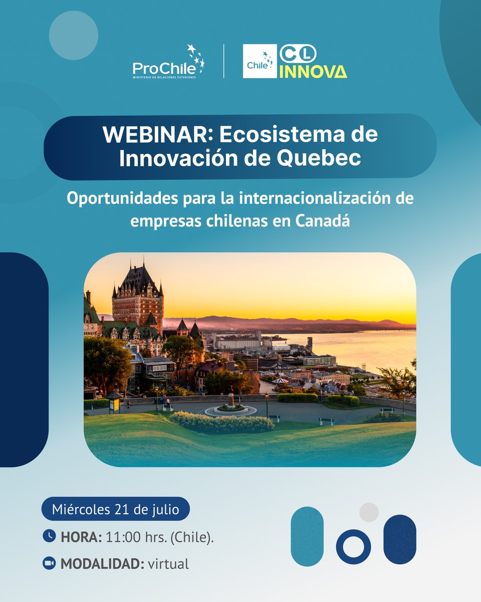 ProChile's tweet photo. 🇨🇱🇨🇦 ¿Quieres conocer nuevas oportunidades para tu empresa en Canadá?

Participa en nuestro webinar y accede a información clave sobre tendencias, oportunidades comerciales y el potencial de este mercado para la oferta chilena.

🔗 Inscríbete aquí: https://t.co/0JEEhebEwk https://t.co/e06gfu8yke