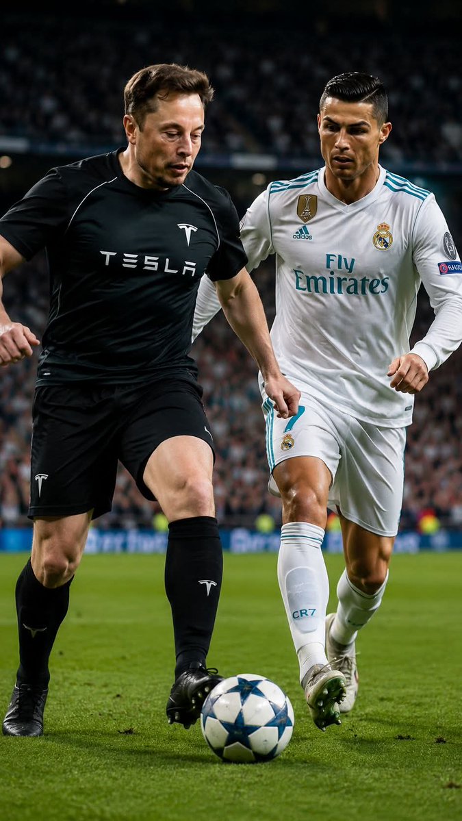 elonlover0's tweet photo. Two legends from different worlds colliding on the pitch! Are you a fan of both? ⚡🌟

Yes! 
No https://t.co/3966Cbd6Ng
