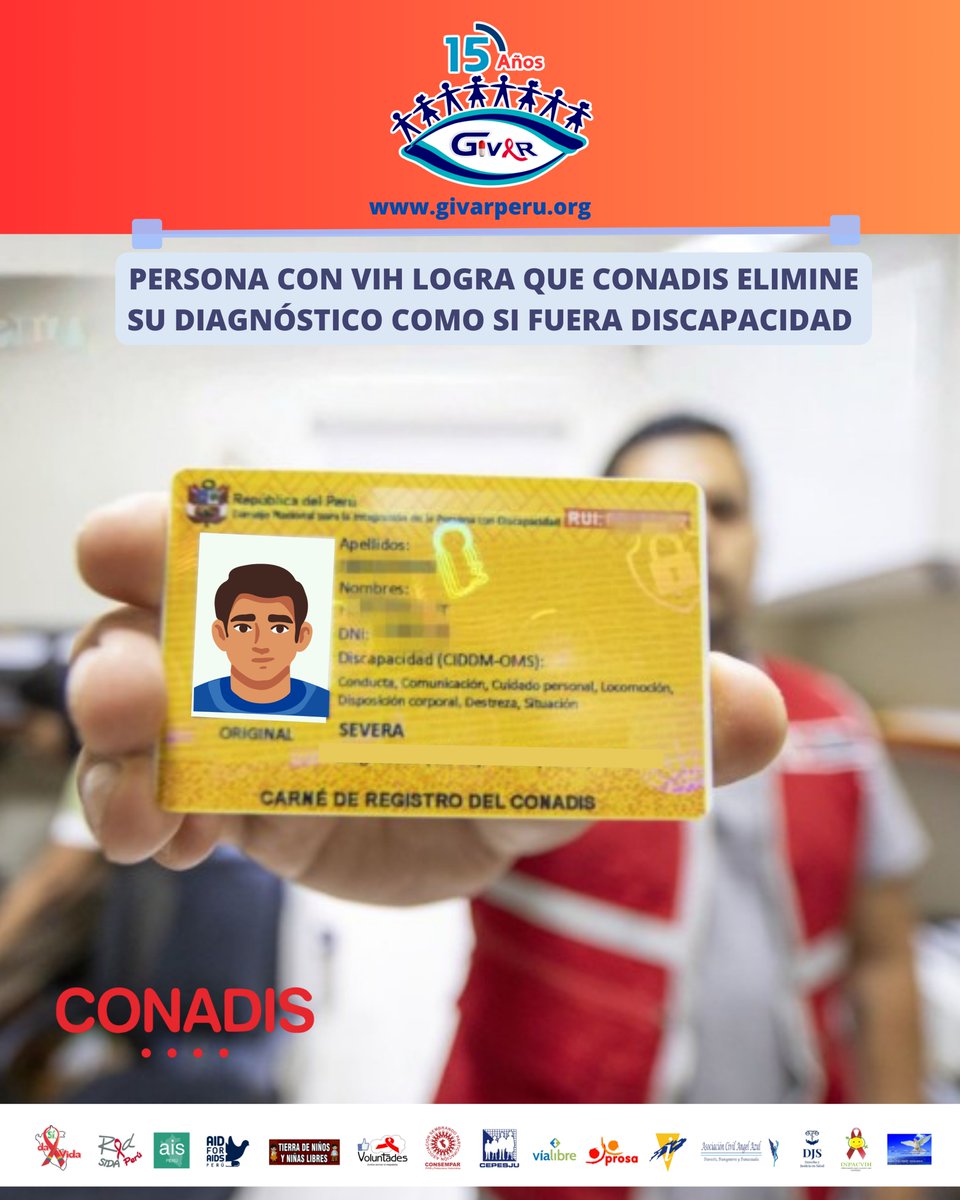 GIVARPERU's tweet photo. A inicios de este año, una persona con #VIH reportó en GIVAR  que el carné de discapacidad de @MimpConadis  consignaba de manera visible el código CIE-10, el cual permitía identificar su diagnóstico de VIH, exponiendo información sensible de salud y vulnerando su derecho https://t.co/Fa7zoqUMQk