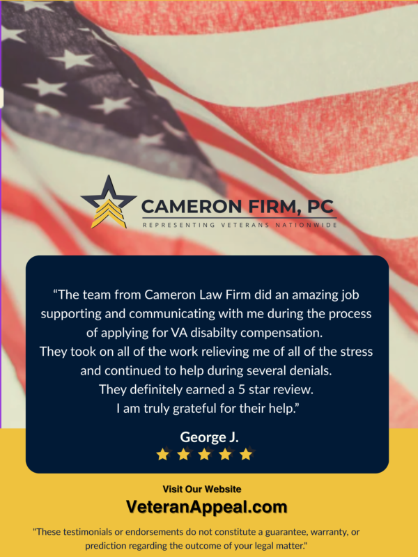 cameronfirmpc's tweet photo. Reviews like this one stay with us. Behind every appeal is a veteran who trusted us during an uncertain, often frustrating time. We're grateful for the veterans who share their stories, and humbled by the faith they place in our team. 

#Veterans #VeteransBenefits #CameronFirm https://t.co/xnvDcIZgXt