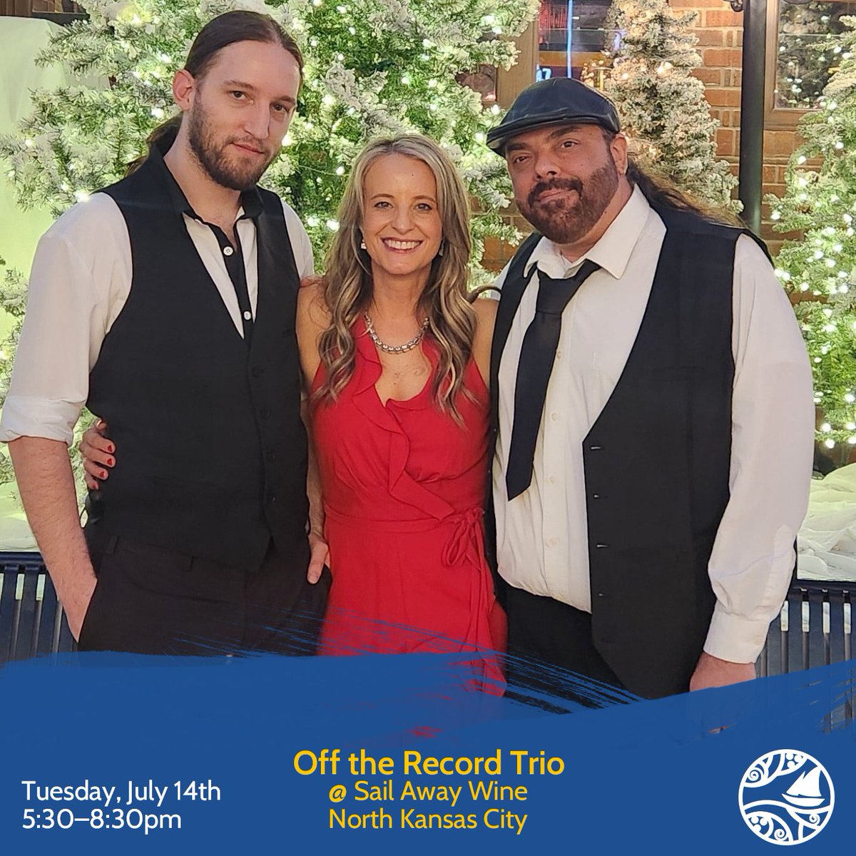 SailAwayWine's tweet photo. 📅 Mark your calendar — Off the Record Trio plays Sail Away Wine next Tuesday, July 14th!

🎶 No cover. Good vibes.

🔗 More about the artist ➤ https://t.co/BtGMXR2yVi
🎟️ Check out our lineup ➤ https://t.co/SKCcckuR1r

#letsgosailaway #livemusic #winebar https://t.co/RzxC95KUxK