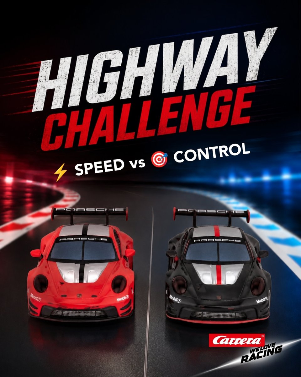 carrera_usa's tweet photo. Think you can handle the Highway Challenge? 👀🏎️ Enter the world of Carrera HYBRID where track racing meets free driving ⚡
Get the Highway Challenge Carrera HYBRID set here 👇🏁
https://t.co/nzdgZuV6Mw
#Carrera #CarreraHYBRID #HighwayChallenge #Porsche911 #GT3R https://t.co/J0xIrSNM0E
