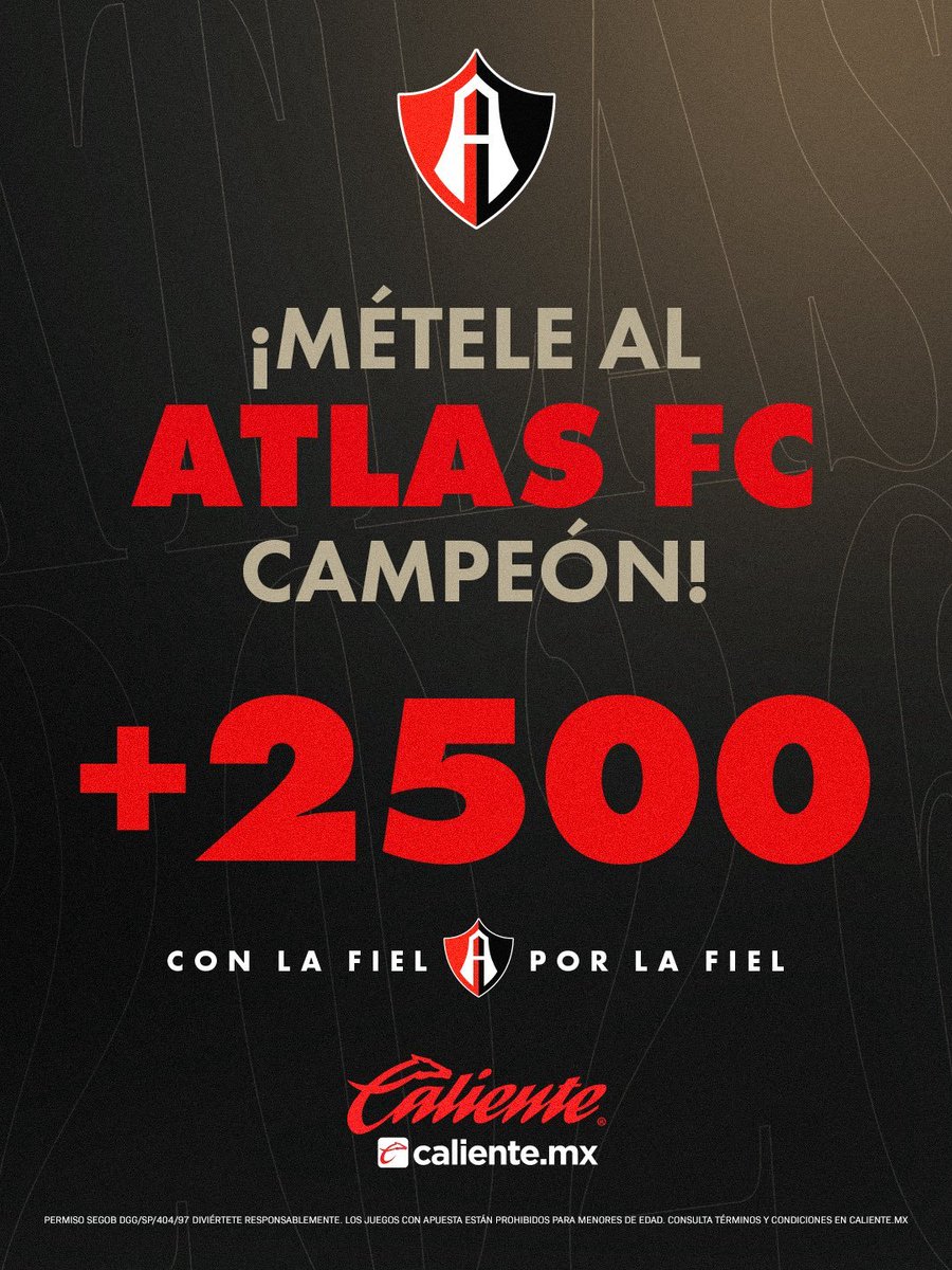 AtlasFC's tweet photo. ❤️🖤 ¡Y la ilusión se vuelve a sentir!

Apuéstale a Atlas FC para ser campeón del Apertura 2026 y gana junto al Rojinegro 🔴⚫️🏆

Regístrate en @calientesports y apuesta por los Zorros.

📲 https://t.co/bdvBKIhjzh

#MásAcciónMásDiversión #BienvenidosAlJuego https://t.co/EIFJtAxF2g