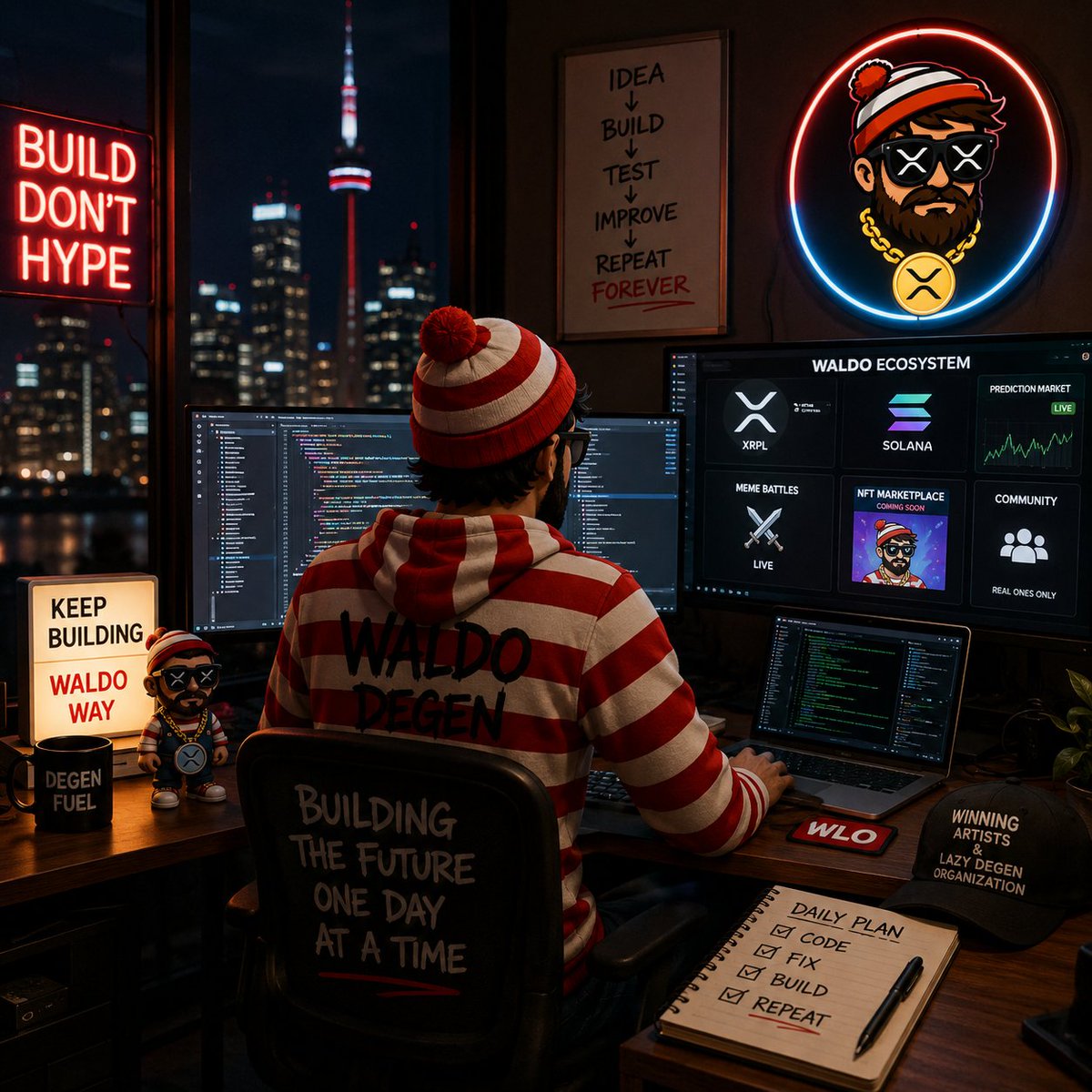 W_A_L_D_O_coin's tweet photo. Some days I wonder if anyone even notices the hours that go into this project.

Then I remember why I started.

Not for hype.
Not for overnight pumps.
I'm building something I genuinely want to exist. If only a handful of people see it today, that's enough. I'll keep showing up tomorrow and the day after that.

If you're still here, I appreciate you more than you know.

Let's keep building.

#WALDO #XRPL #Solana