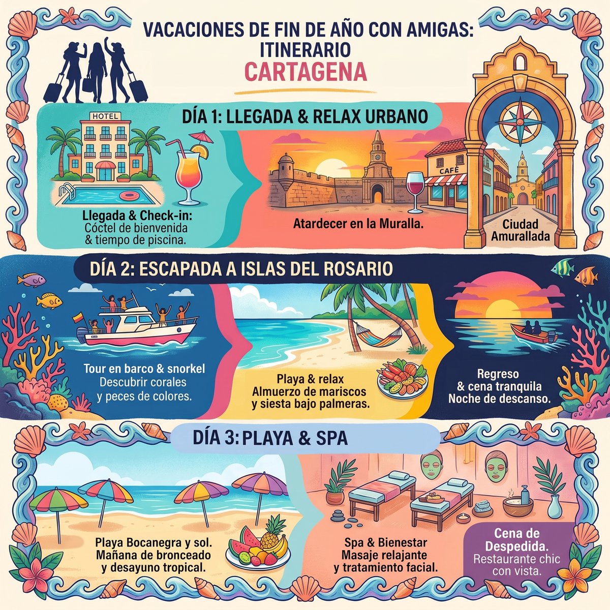 googleespanol's tweet photo. Planear vacaciones con amigas nunca fue tan fácil. ✈️ 

Copia este prompt para crear un itinerario personalizado, visual y eco-friendly en segundos:

"Me voy de viaje con mis amigas en estas vacaciones de fin de año y cada una tiene intereses distintos, actividades eco-friendly. Diseña un itinerario en Cartagena, Colombia. Enfocado en relajarse en la montaña, con un estilo visual artístico, lleno de color en forma de infografía. Incluye: Secciones claras por día. Elementos gráficos o bloques (como recuadros, títulos llamativos y listas visuales)"

¡Pruébalo ya en Gemini!