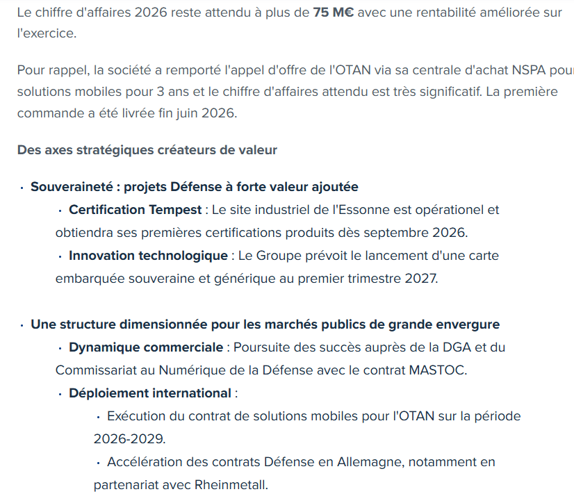 MediumTrade's tweet photo. 🚨 #ALLOG #trading
📈 CA S1 2026 : 39,5 M€ (+104 %), capi 20me
🎯 Objectif 2026 : >75 M€
🛡️ Premières livraisons du contrat OTAN effectuées
🏭 Premières certifications TEMPEST attendues en septembre
🤝 Accélération avec la DGA et Rheinmetall
à suivre de très près. #Bourse https://t.co/1PFCCF2viv