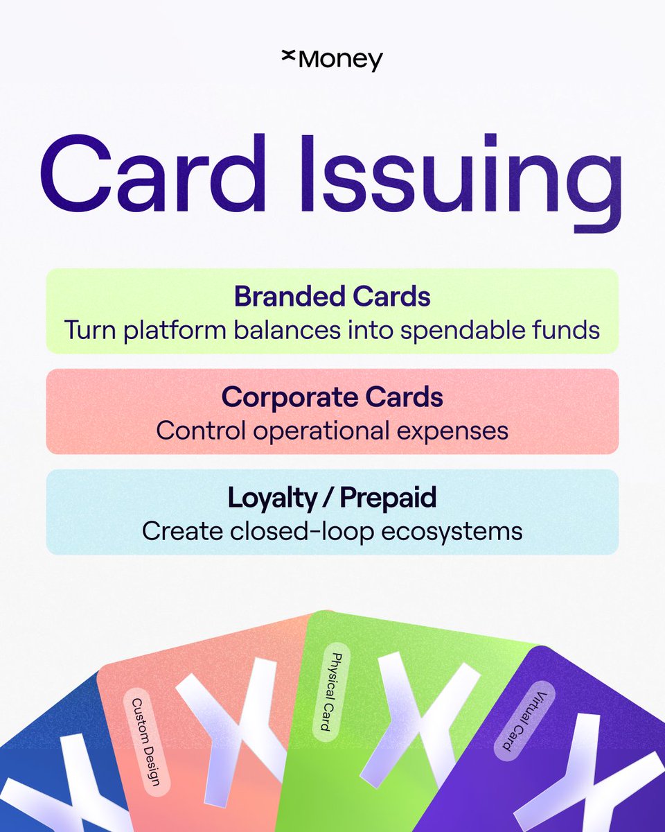 xMoney_com's tweet photo. Digital platforms create value.
Card issuing makes it usable.

With xMoney, businesses can extend their ecosystem beyond the screen through branded, corporate, and loyalty cards, all supported by a regulated infrastructure💳

Built for platforms ready to scale. https://t.co/ZhDfbfJ1lL