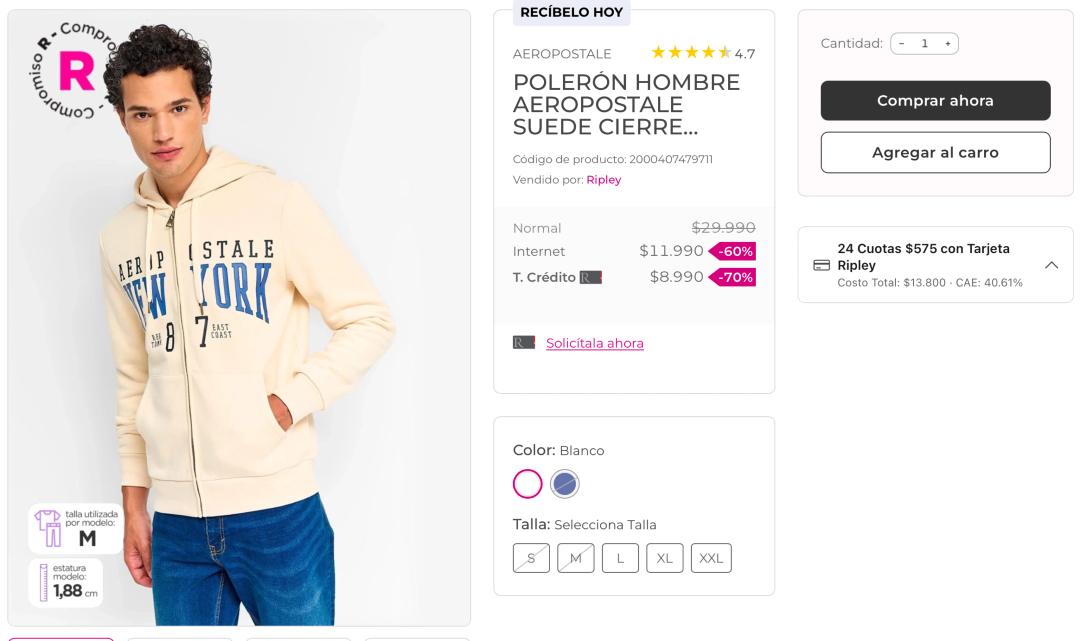 DescuentosRata's tweet photo. 🧥 Polerón Aeropostale de hombre a 9 luquitas con la 💳 en Ripley.

🔗 https://t.co/Ov023WDtmk https://t.co/7gFBwXVdk0