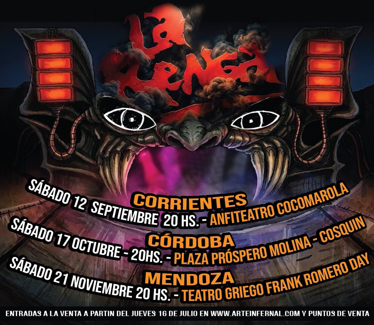 larenga's tweet photo. LA RENGA

Sábado 12 de septiembre
CORRIENTES
Anfiteatro Cocomarola

Sábado 17 de octubre
CÓRDOBA 
Plaza Próspero Molina - COSQUÍN

Sábado 21 de noviembre
MENDOZA
Teatro Griego Frank Romero Day

Desde el jueves 16/7 entradas a la venta en https://t.co/2qq54Ca1in y puntos de venta

#larenga