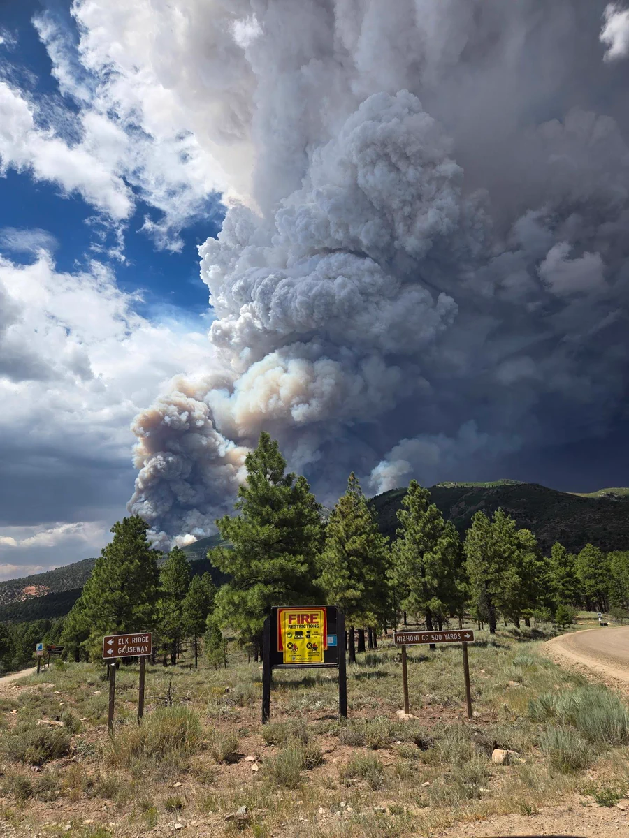 Babylon Fire, Utah. Smoke plume erupts into the air from the wildfire. 