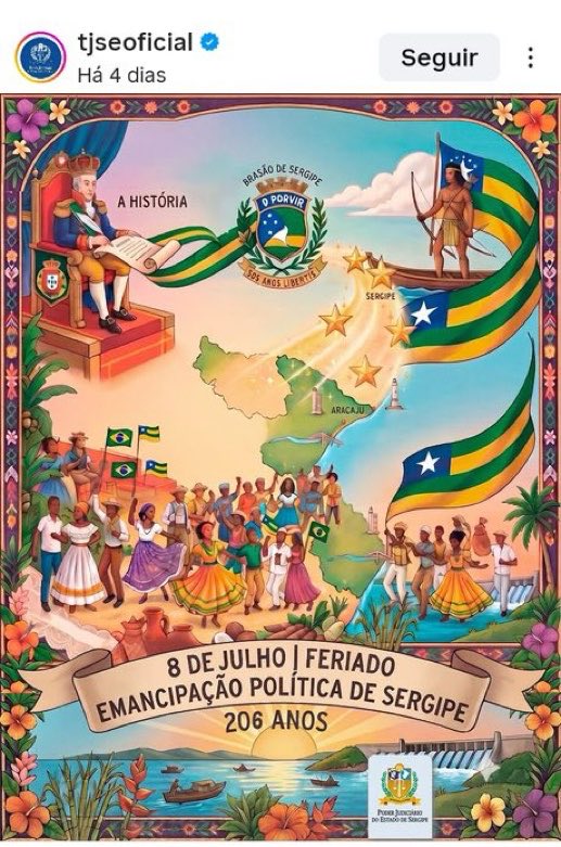 AntonioSamarone's tweet photo. Não é implicação: o Tribunal de Justiça postou um Card em homenagem ao 08 de Julho, onde a bandeira de Sergipe aparece com uma estrela! Mudaram quando? A nossa bandeira possui cinco estrelas, representando as barras dos nossos rios! https://t.co/UBEsspHa9v
