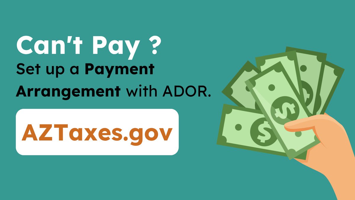 AZDORmedia's tweet photo. Need a hand with your tax bill? If you can't pay in full, you may be eligible for an installment plan. It’s a convenient way to stay on track.

Head over to https://t.co/pHLYAoBORi, navigate to the "Individual" menu, &amp; select "Request a Payment Plan" to get started. #PaymentPlan https://t.co/G9QpX8WAXW