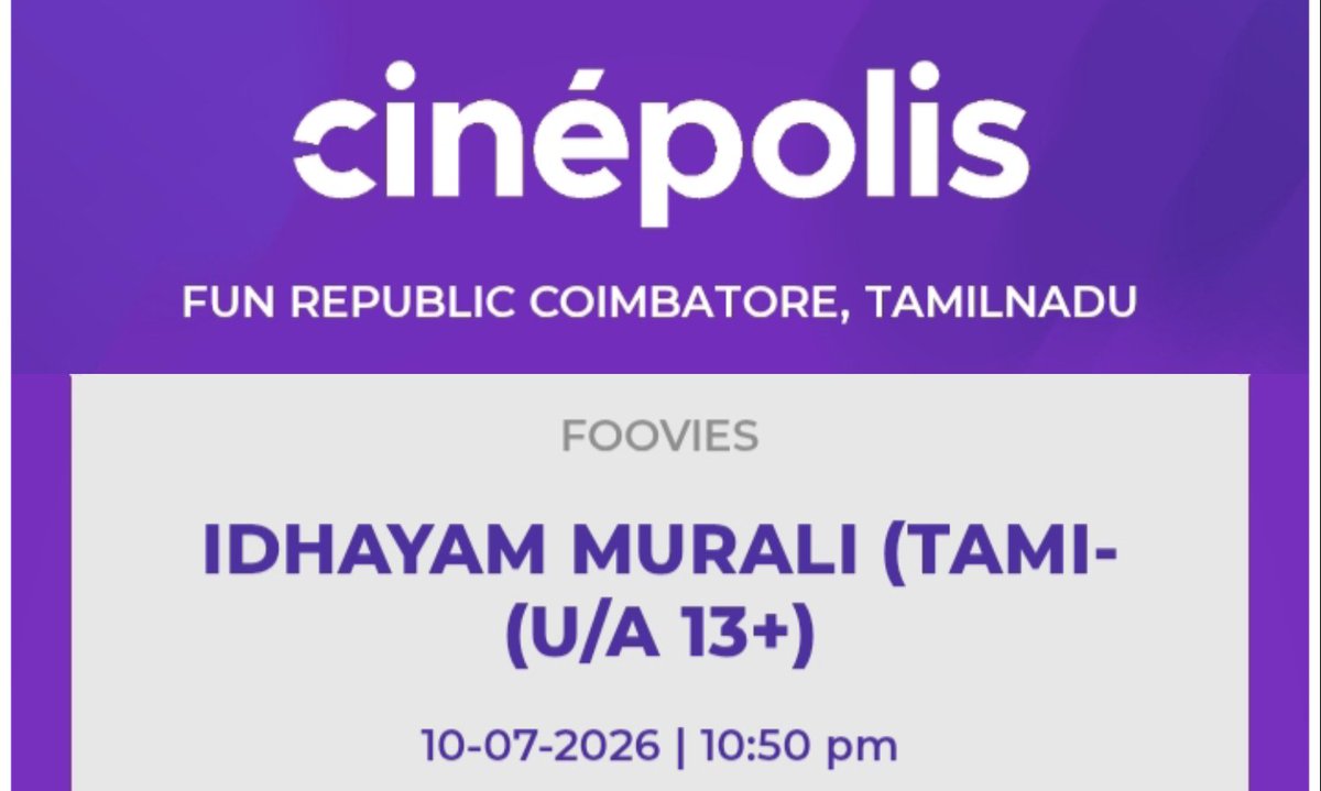 Vijay_Karthik27's tweet photo. Booked my Ticket for #IdhayamMurali ❤️

#இதயம்முரளி #Atharvaa #PreityMukhundhan #KayaduLohar @MusicThaman @DawnPicturesOff https://t.co/JShkJLteW4