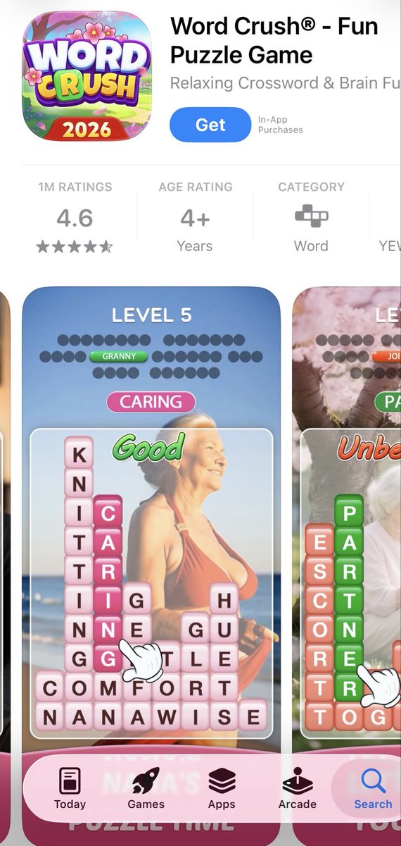Ginjerk's tweet photo. Do you like word games? Do you like AI-generated nanas with big naturals? Download Word Crush® - Fun Puzzle Game today!

#sponsoredpost #nanaboobs https://t.co/aSGOz73Yzj