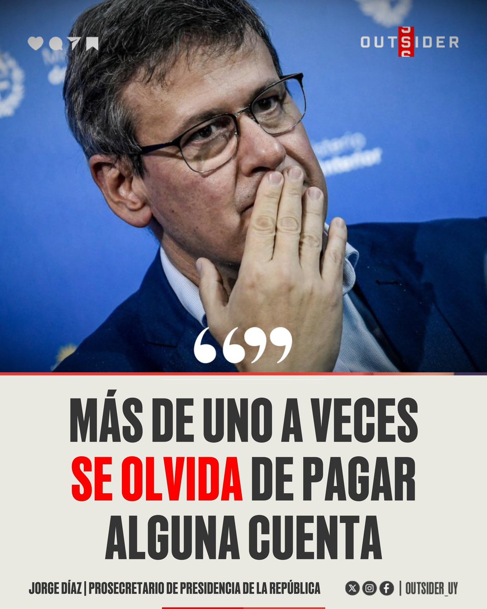Outsider_uy's tweet photo. 🚨🇺🇾 | "Más de uno a veces se olvida de pagar alguna cuenta"

Así justificó el prosecretario Jorge Díaz las deudas impositivas y las obras sin declarar del presidente Yamandú Orsi.

El gobierno minimiza el hecho y lo compara con "atrasarse un día en la UTE".

Nos asfixian con impuestos y nos persiguen con multas por atrasos, pero si tu Presidente evade sus obligaciones, para el oficialismo es solo un simple descuido.