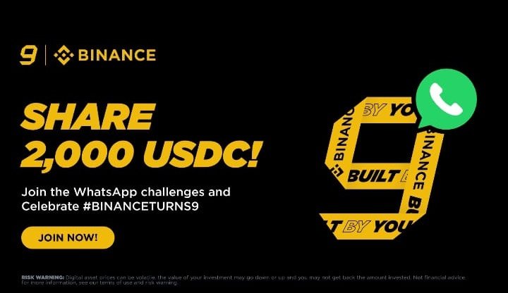 Hunter136727's tweet photo. Happy 9th Anniversary, Binance! Join the official WhatsApp channel, complete anniversary challenges, connect with the community, and earn exclusive rewards while celebrating this exciting milestone together. 

Join here: https://t.co/yOd65m9W6o

 #BinanceTurns9 #Binance https://t.co/b8Ri3MUQUu