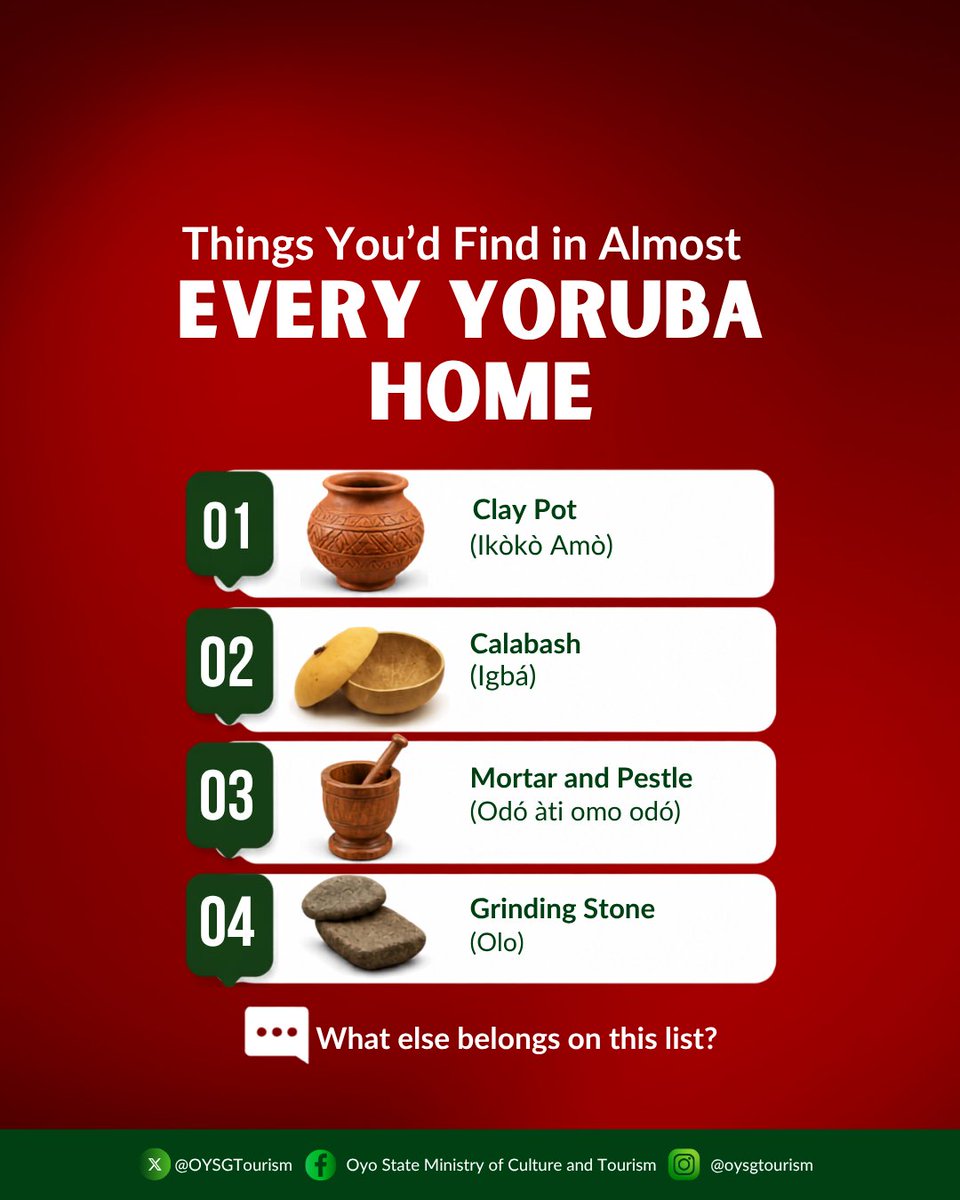 OYSGTourism's tweet photo. These everyday items were part of life in many Yoruba homes, long before modern kitchen appliances became common.

Which ones are still in your home today? https://t.co/6pEk928A8I
