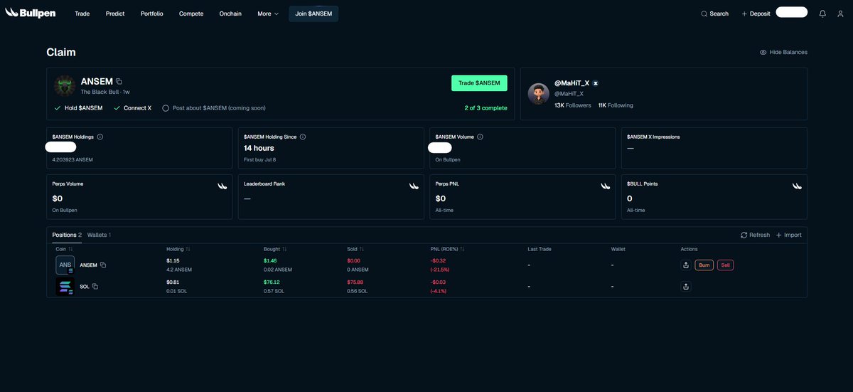 MaHiT_X's tweet photo. Still holding $ANSEM.

Not because I expect instant gains, but because I believe the biggest rewards often go to the people who stay when others lose patience.

I'm staying active supporting the community, and trusting the process.

Whether it's the token, future campaigns, or potential airdrops, consistency always has a better chance than chasing every new trend.

Let's see what @blknoiz06 has cooking next.